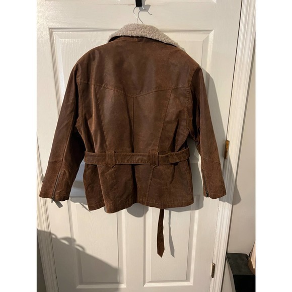 NORTHERN STYLE Women's 100% Genuine Leather Bomber Style Coat Size Large W/Belt‎ - Picture 5 of 11